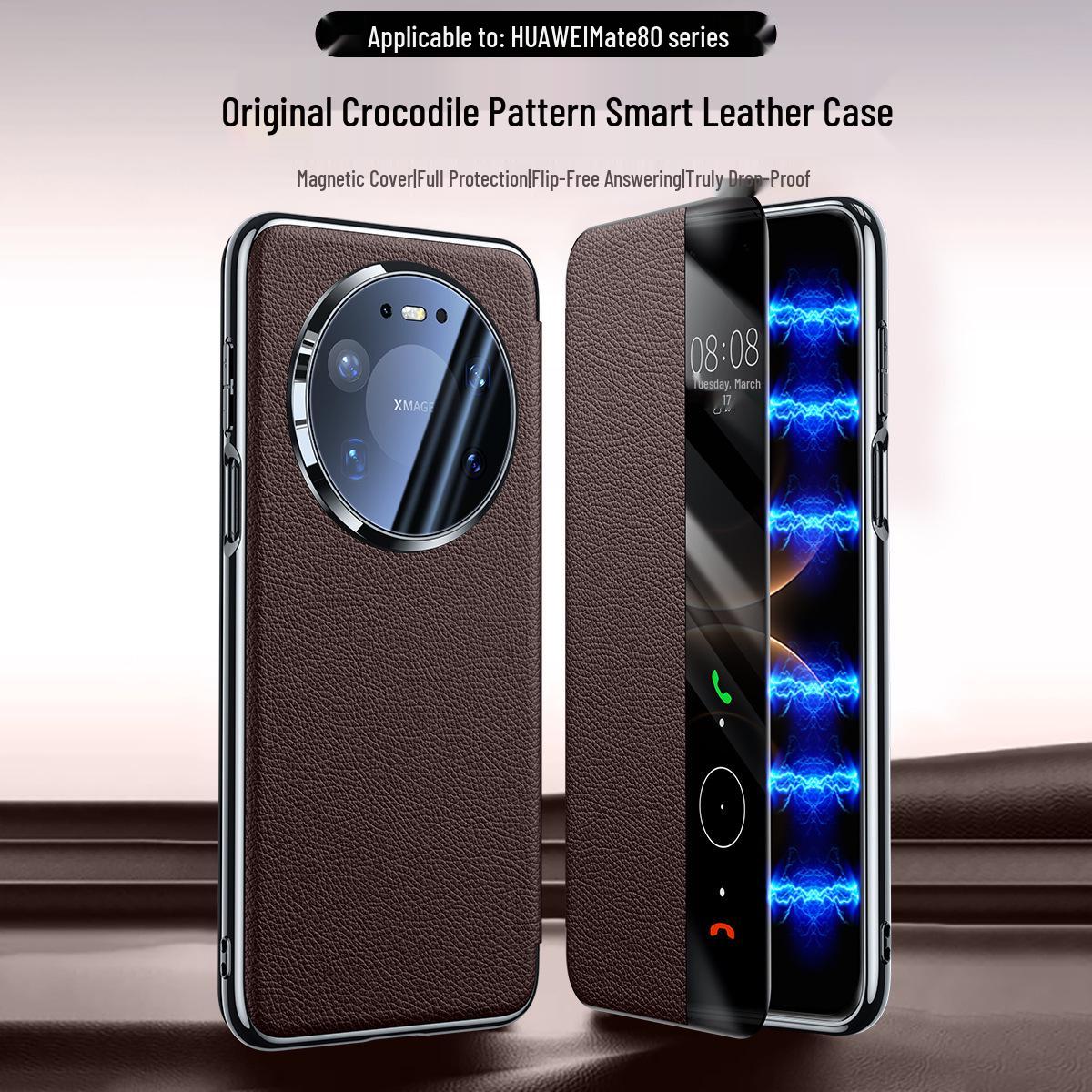Магнитный кожаный чехол-книжка с узором под кожу личи для Huawei Mate80/Mate80 Pro Max Huawei Mate80 Pro Max