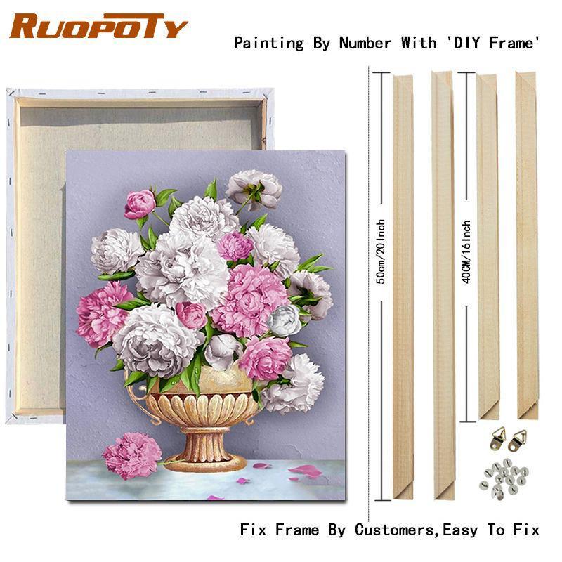 RUOPOTY DIY Frame Picture By Numbers Tower Wall Art On Canvas Acrylic Unique Gift Painting By Numbers Flower For Living Room