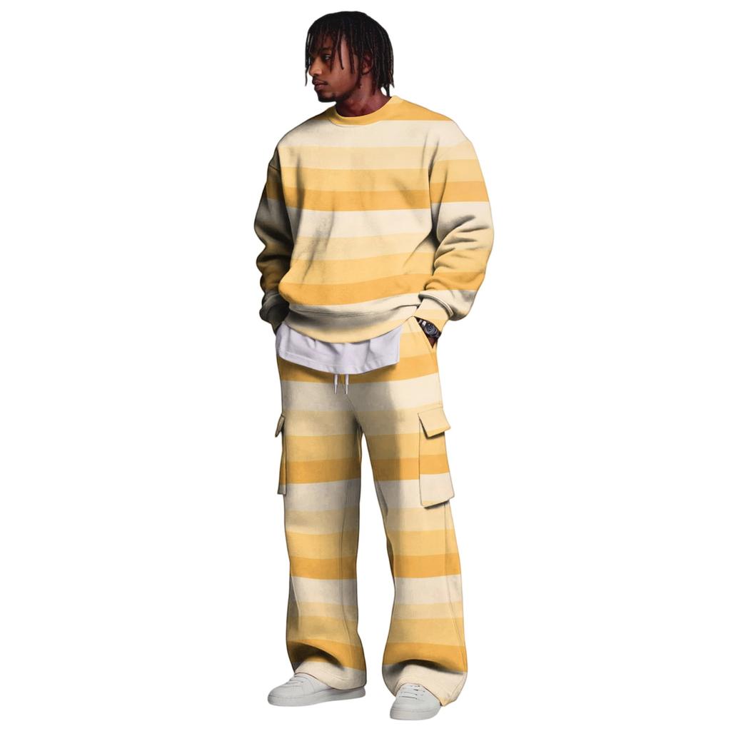 Set da Uomo con Felpa a Strati e Pantaloni Cargo con Vita Elasticizzata