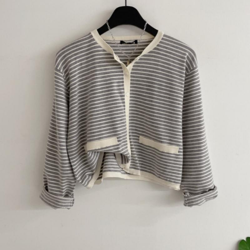 Honey J Women Dimple Stripe Fake Pocket Knit Cardigan 3color