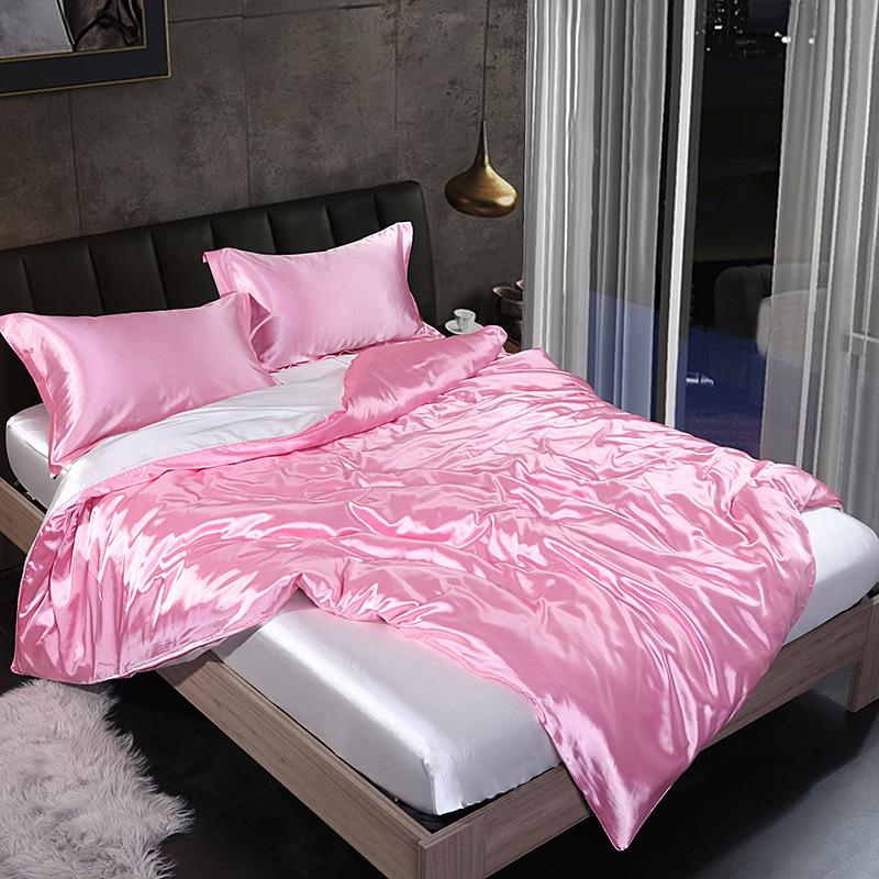 European Solid Color Mulberry Silk Bedding Sets Ice Silk Satin Cooling Bedclothes High Quality Skin-Friendly Smooth Duvet Kit
