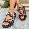 Women's Summer Bohemian Style Slippers Fashion Double Buckle Platform Sandals Woman Colorful Embroider Thick Sole Beach Slides