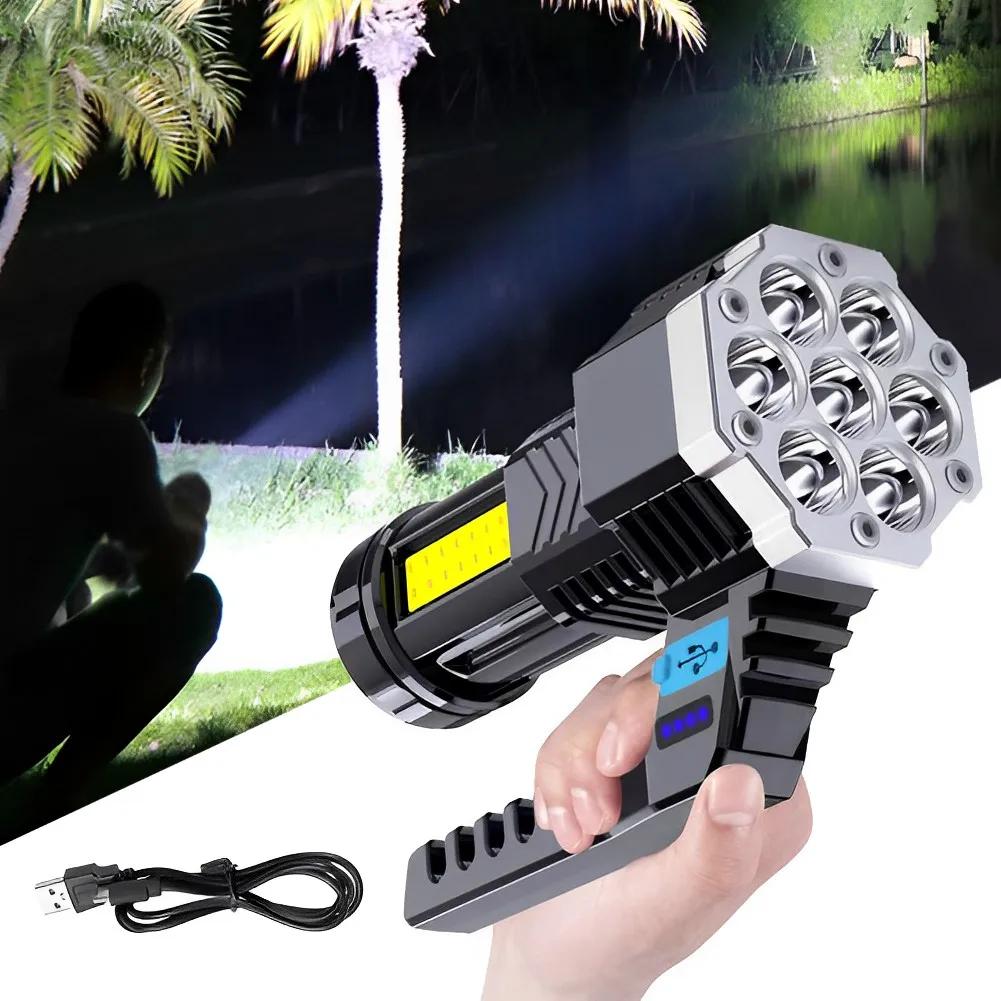 High Power LED Flashlights Camping Torch With 7 Lamp Beads And COB Side Light Rechargeable Portable Hand Lantern 4 Lighting Mode