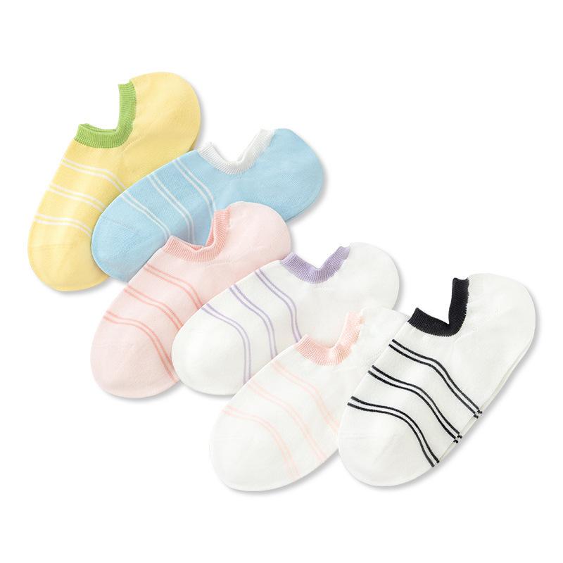 5 Pairs of Women's Summer Thin Style All Match Color Stripe Invisible Socks