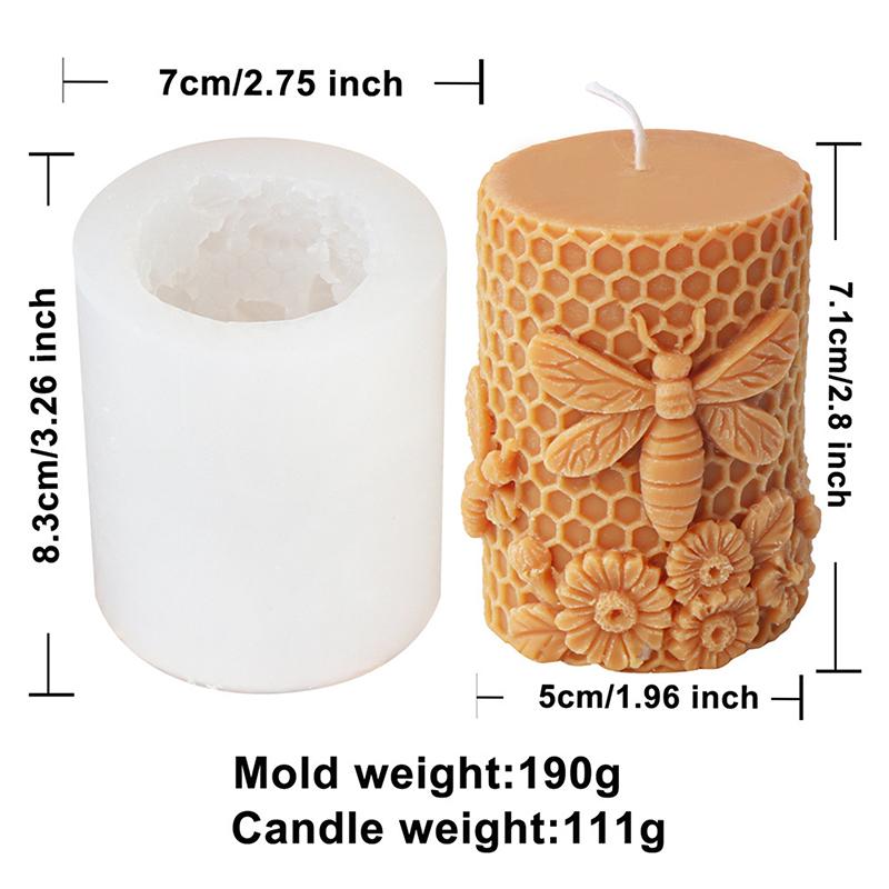 3D Relief Bee Cylindrical Candle Silicone Mold Diy Honeycomb Column Aromatherapy Candle Plaster Making Tool Handmade Gift Decor