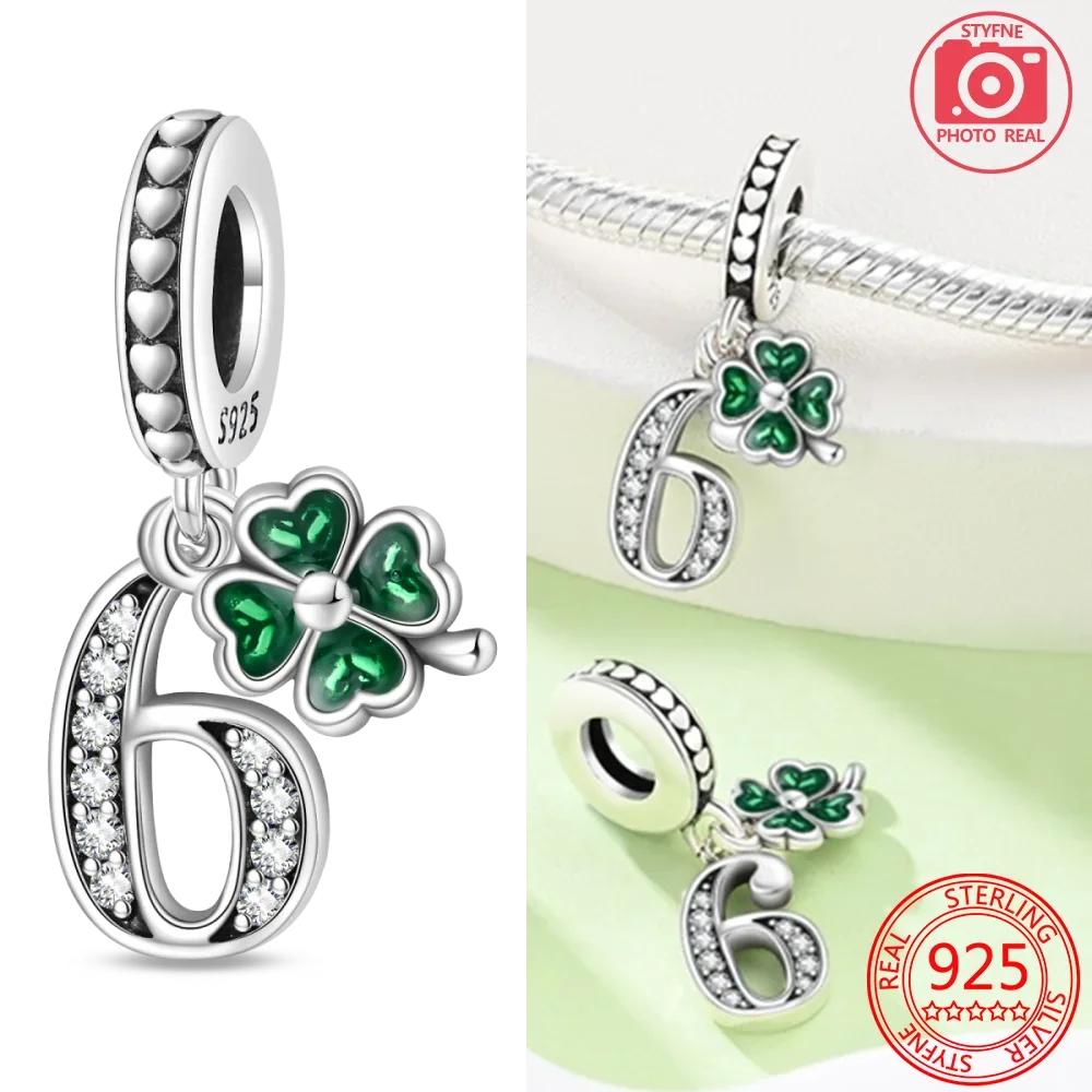 Copper Heart-Shaped Charms Lucky Number Beads Four-Leaf Clover Pendants Fit Original Bracelet Necklace Fine Diy Jewelry