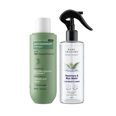 Bare Anatomy Anti-Dandruff Shampoo (250 Ml) + Rosemary Water Spray for Hair Growth & Thickness (200 Ml) | Reduces Dandruff, Strengthens Hair, 100%