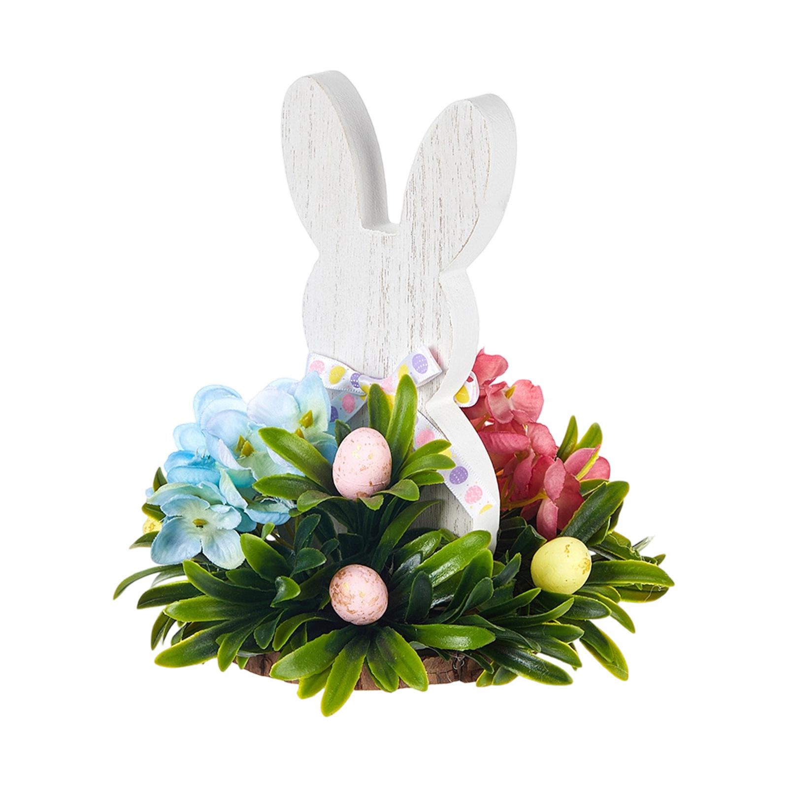 

Дерев яні прикраси у формі кролика зі штучними квітами, Святкові прикраси One Size