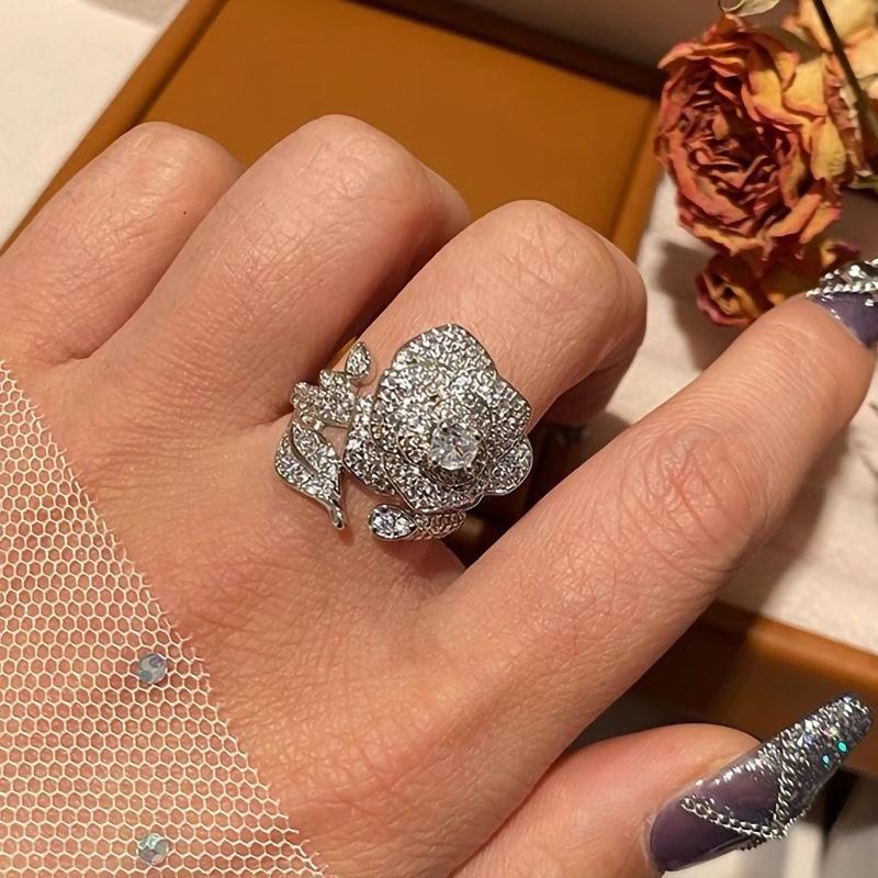 European and American Rose Ring, Adjustable Opening, Shiny Ring for Women, Engagement Gift Fashion Explosion