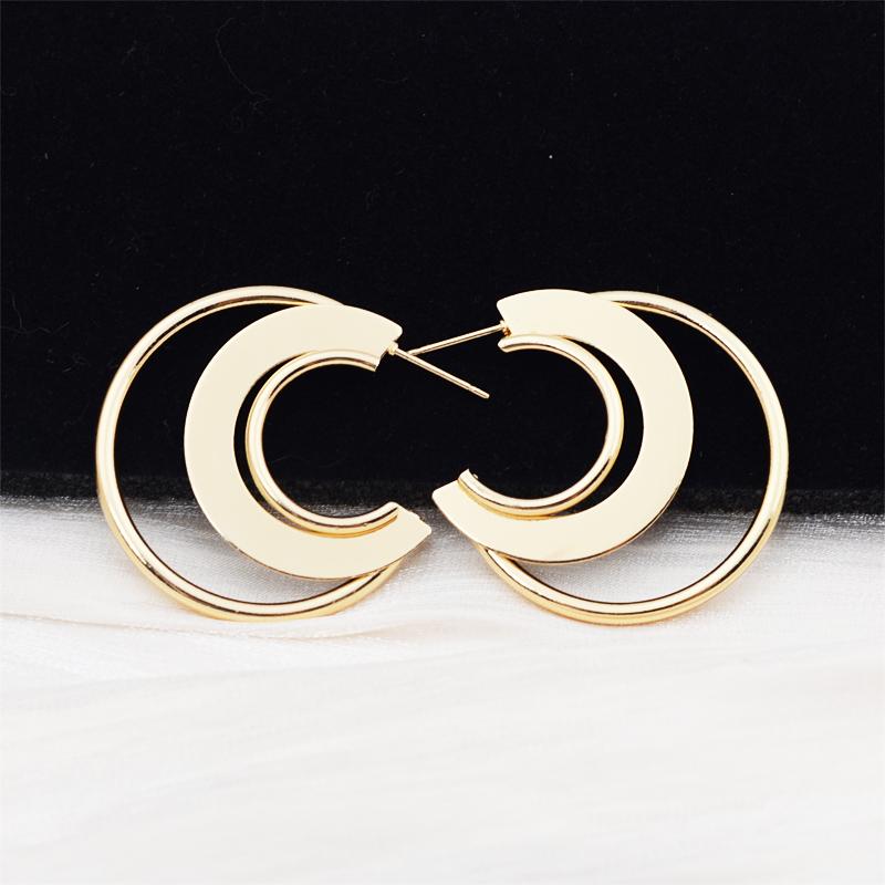 

Three-layers C-shaped Dangle Earrings for Women Gold Color Hollow Semicircle Drop Earrings Punk Personality Ear Zircon 2026 new