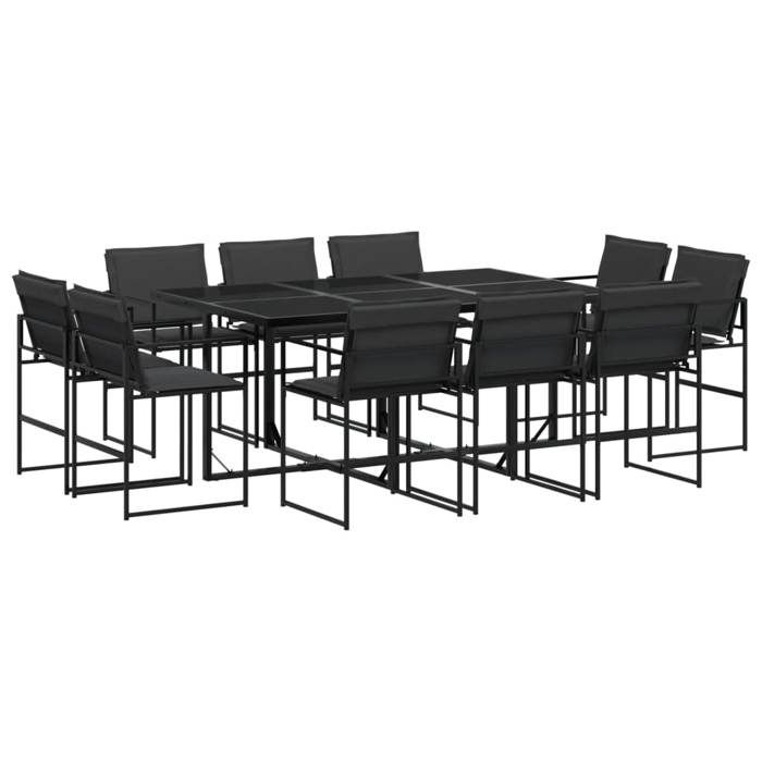 VidaXL Garden Dining Set with Cushions 11 Pcs Black Textilene, Outdoor Dining Set, Dining Furniture of 3295079