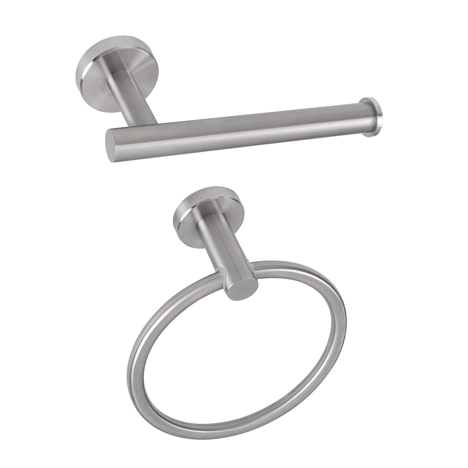 

2-piece Stainless Steel Bathroom Accessories Set Including Black Toilet Paper Holder and Black Towel Ring Wall Mounted серебряный