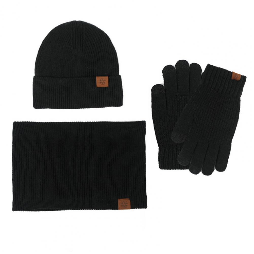 3 Pcs/Set Women Winter Hat Scarf Gloves Set Thick Plush Knitted Warm Cap Gloves Elastic Ear Windproof Wi