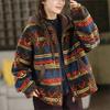 Johnature Women Vintage Hooded Print Floral Zipper Warm Winter Coats Chinese Style Long Sleeve Female Coats