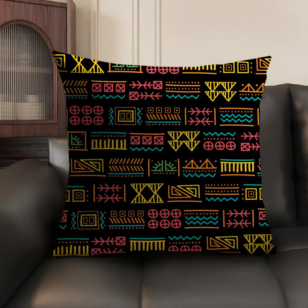African Tribal Pattern Cushion Cover Summer Breathable Linen Organic Fabric Double-Sided Printing Sofa Pillow Case Home Decor