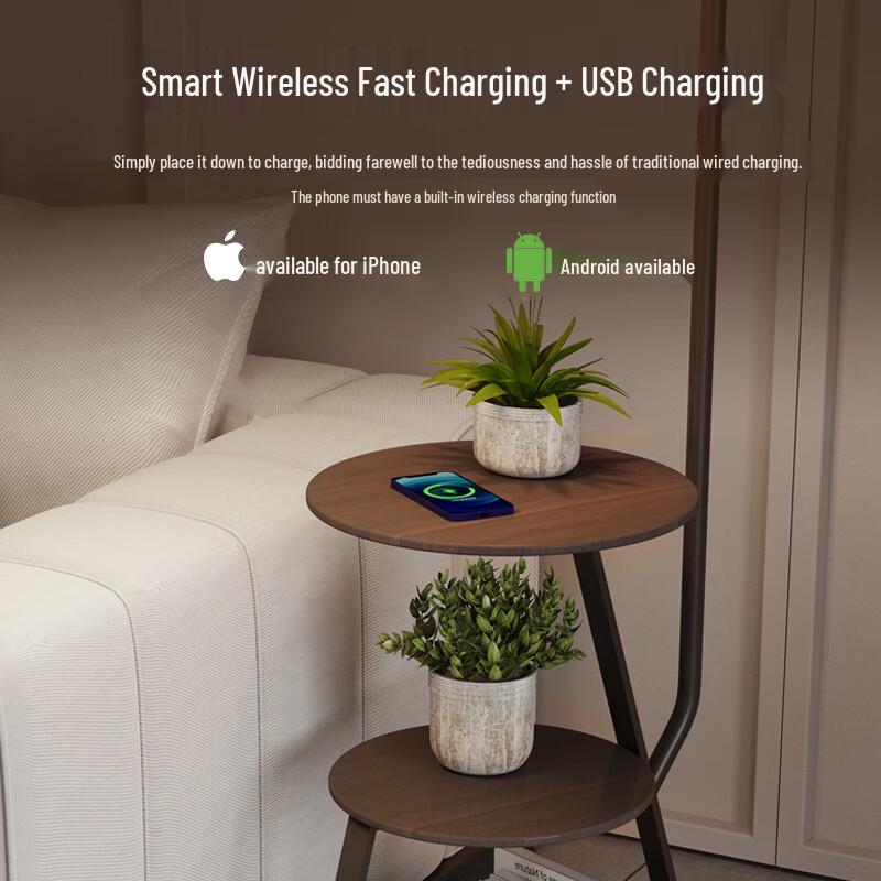 Oeny Vintage Style Floor Lamp with Wireless Charging & Storage