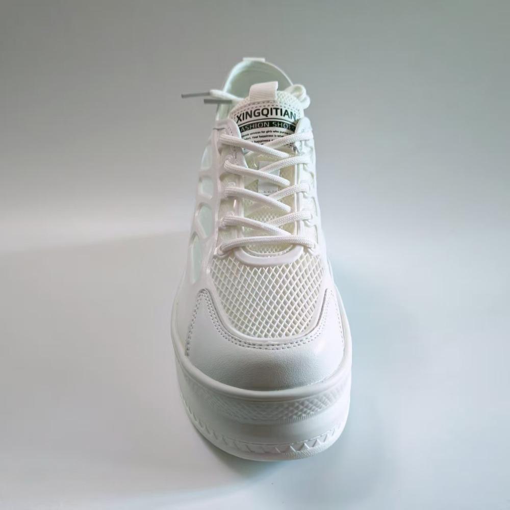 9cm Height Increasing Shoes Women Platform Sneakers Genuine Leather White Shoes Breathable Mesh Ladies Casual Shoes