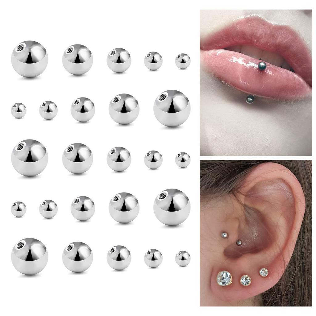 Pack of 25 Threaded Alloy Balls Professional Piercing Tool Suiatble for Industrial Barbell Tongue and Belly Piercings