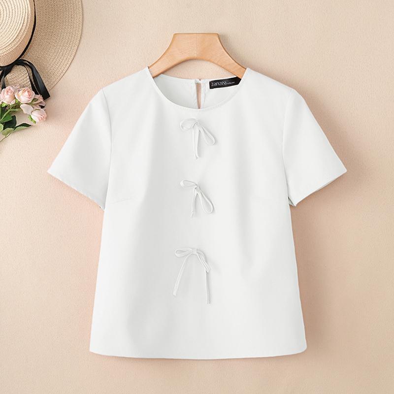 ZANZEA Women Casual Round Neck Solid Color Loose Short Sleeve Blouse