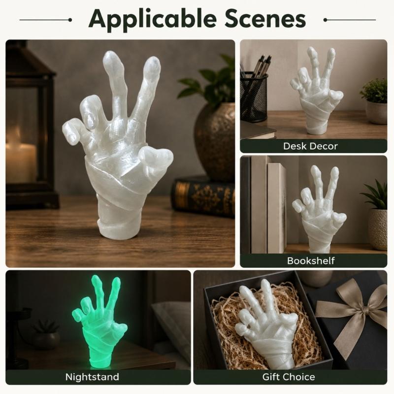 Window Sill Hand Figure, Seasonal Display Piece With Night Shine Finish, Stable Base, and Shelf to Corner Placement for Home or Party Use