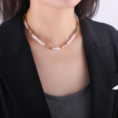 Imitation Baroque Pearl Toothpick Necklace Irregular Metal Choker Unique Elegant Clavicle Chain Minimalist French
