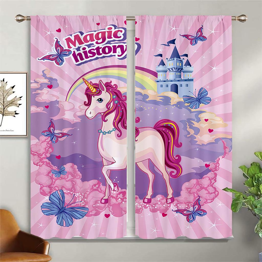 Children's Room Curtains Cartoon Unicorn Horse Rainbow Print Curtains Living Room Balcony Kitchen Decoration Curtains Home