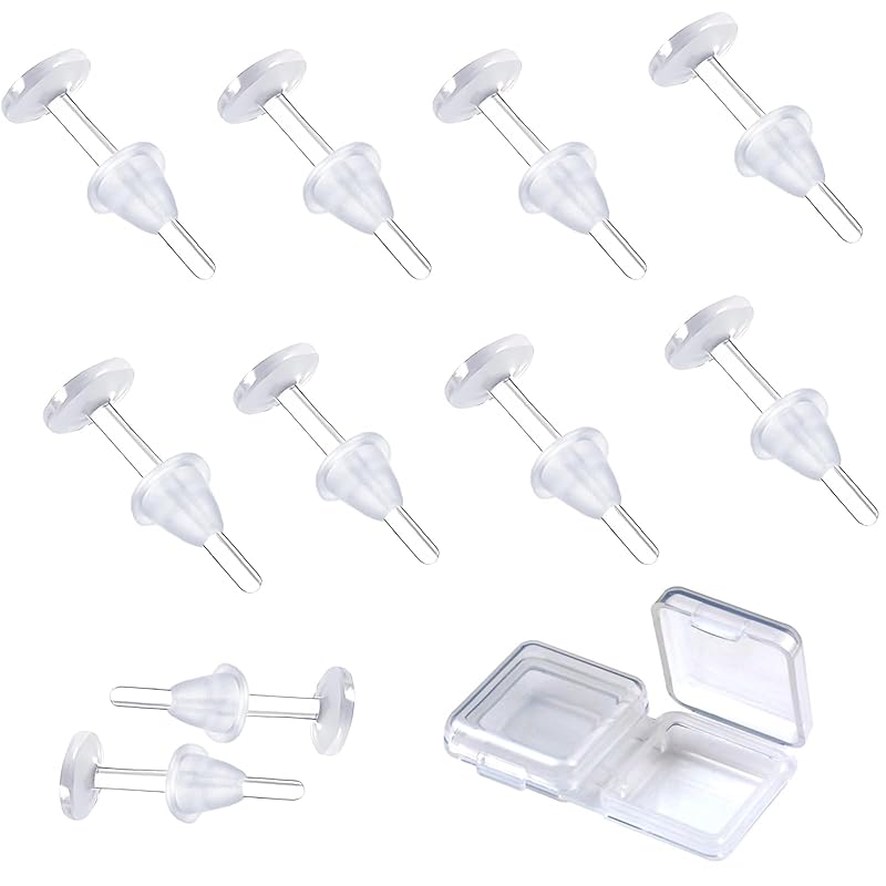 

[Geeloa] secret earrings transparent earrings Medical resin earrings [10 earrings + 10 catches] Leave it on cartilage piercing Compatible with metal