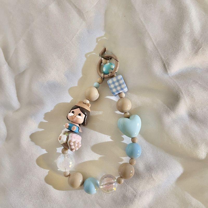 Anti-lost Versatile Cheese Candy Color Cartoon Beaded Mobile Phone Lanyard Key DIY Bracelet Ccd Camera Lanyard