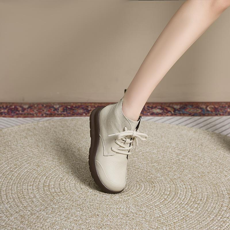 New First-layer Cowhide Martin Boots Women's Soft Bottom Soft Surface British Retro Wool Inner Leather Women