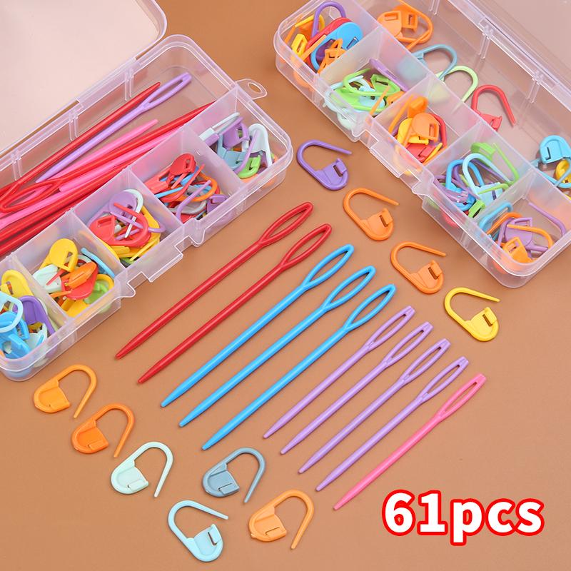 61pcs Multicolor Plastic Resin Small Clips Knitting Crochet Markers Locking Stitch Needle Clip Marking Rings DIY Sewing Tool