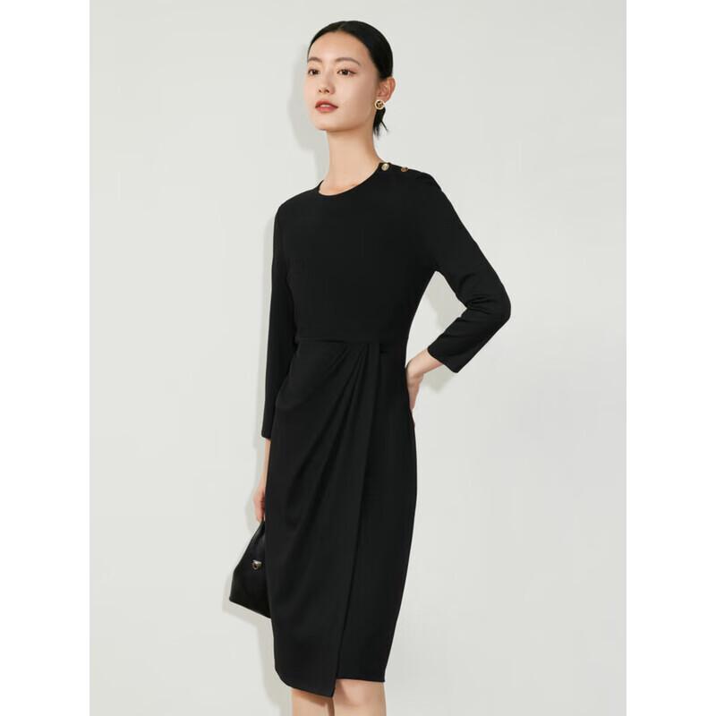 Jiu Zi Anna Coco Women's Round Neck Long Sleeve Little Black Dress