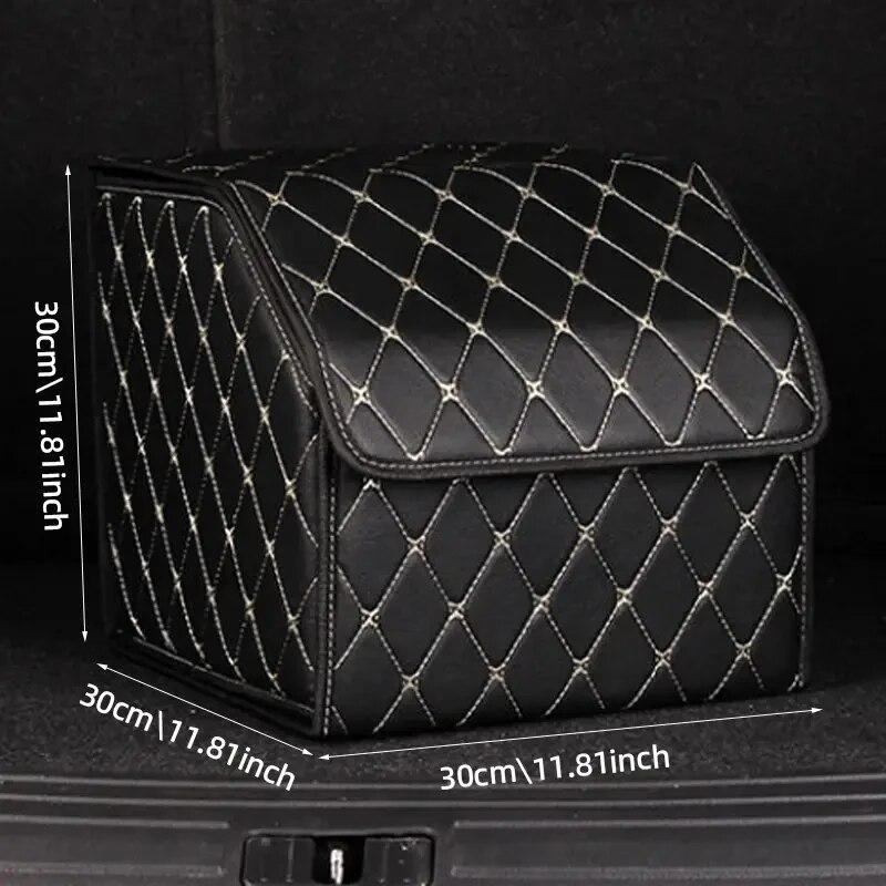 30cm Car PU Leather Trunk Storage Box, Portable Foldable Storage, Car Multi-purpose Storage, Car Trunk Bag, Car Storage Box
