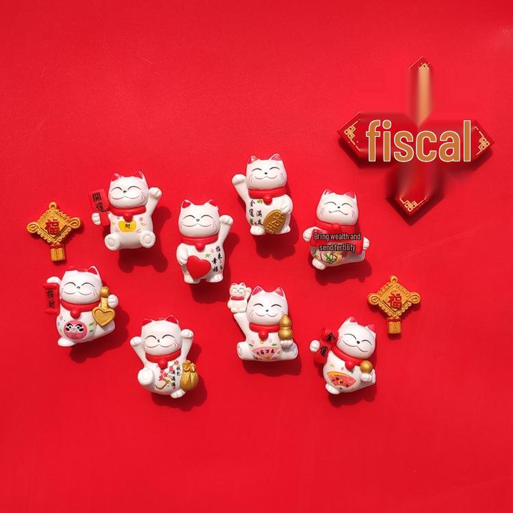 3D Chinese New Year Cat Magnet - Festive Spring Festival Refrigerator Sticker