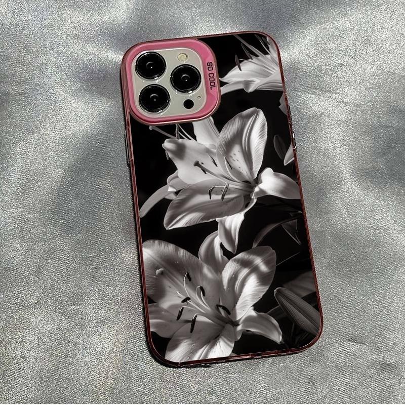 Black and White Lily Floral Pattern Phone Case For iPhone 17 Air 16 Pro Max XS X XR 17E 16E 16 Plus 15 14 13 12 11 Matte Cover