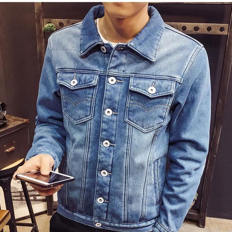 Jesienno-zimowa nowa moda jednokolorowa plus kaszmirowa kurtka dżinsowa męska dorywczo luźna gruba ciepła kurtka w dużych rozmiarach M-4XL