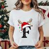 Fashion Christmas Alphabet Santa Reindeer Print T-Shirts Fashion Clothing Short Sleeve T-shirt Christmas Party Trend Women Tops