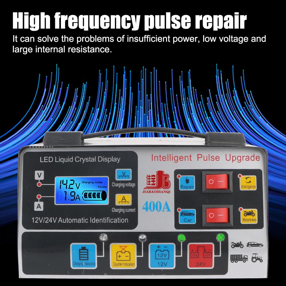 Pulse Repair 12V/24V 220W High Frequency For SUV Truck Boat Motorcycle Fully Automatic Car Battery Charger Intelligent EU Plug LCD Display