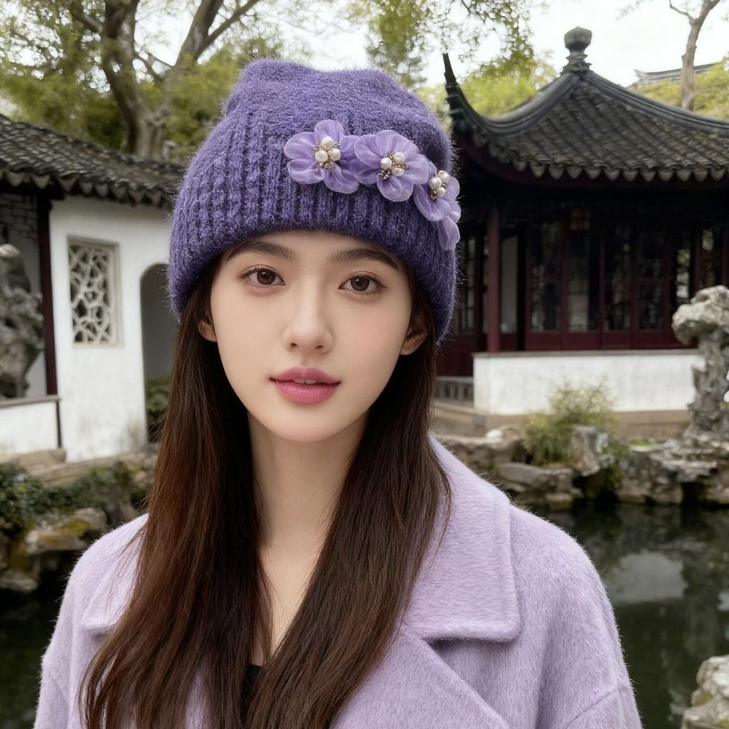 Women's Hat Ladieswear Hat Women's New Arrivalheattechfashionknitting Flower Fleece-linedfashion Hat