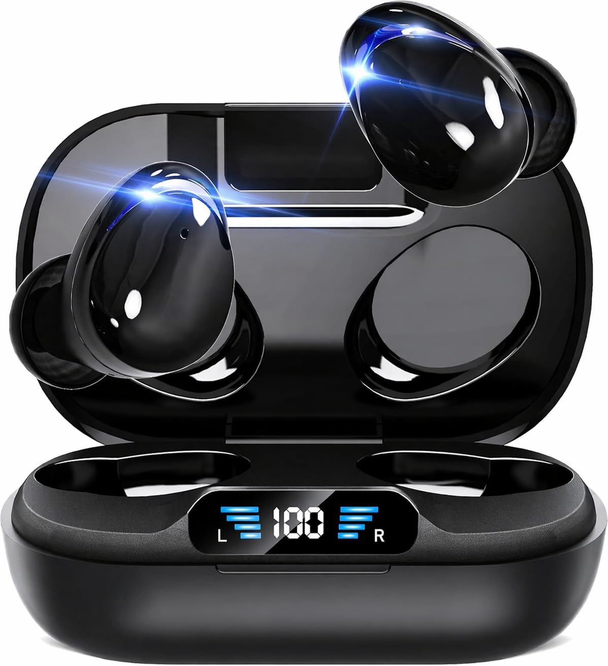 

Wireless earphones with Bluetooth AAC low latency ENC call noise LED battery automatic IPX7 compact and ear playback ideal for and video 5.4, support, чорний