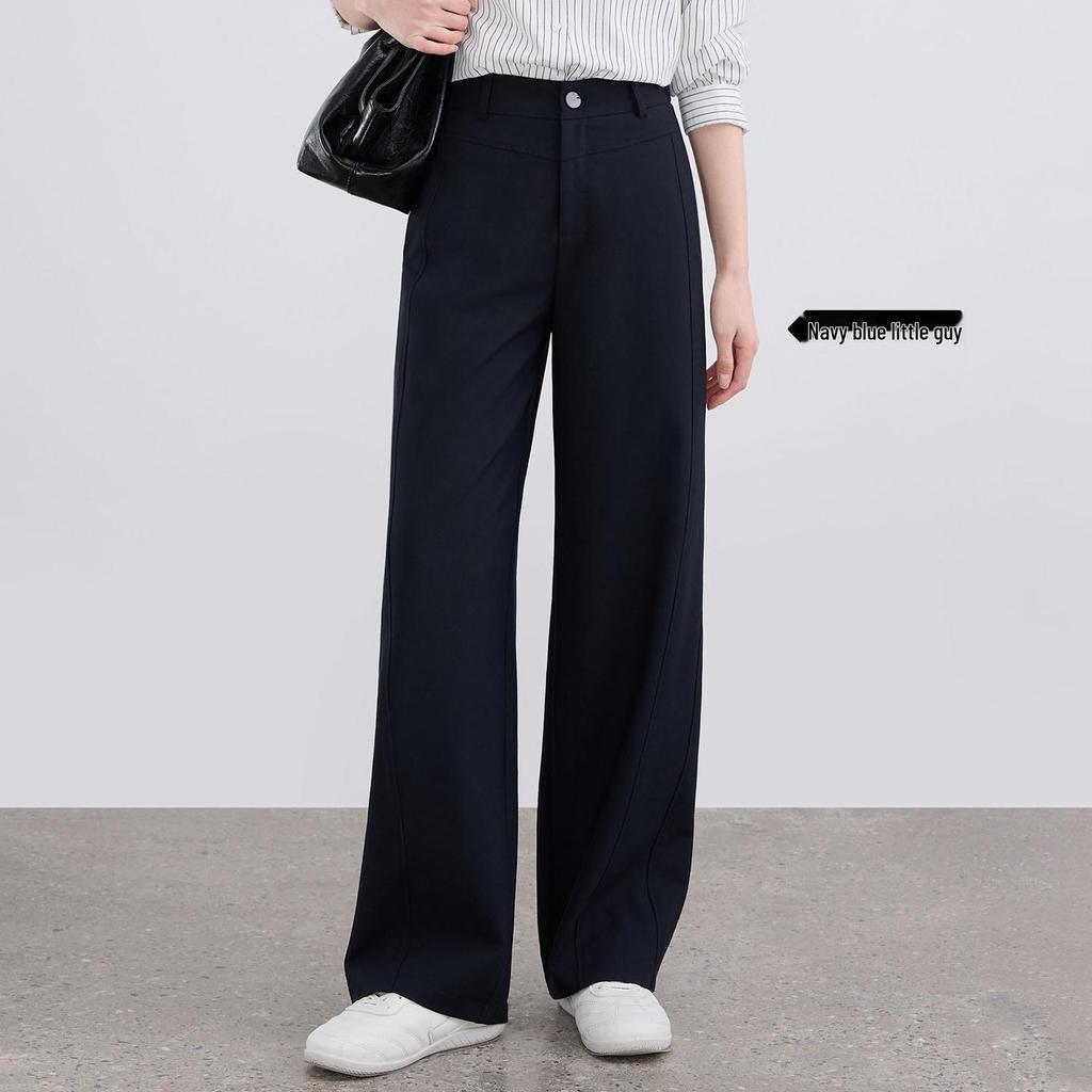 2026 Women's Slimming Wide-Leg Pants: Petite, Nine-Tenths Length, Straight, Loose Casual Fit for Spring and Summer