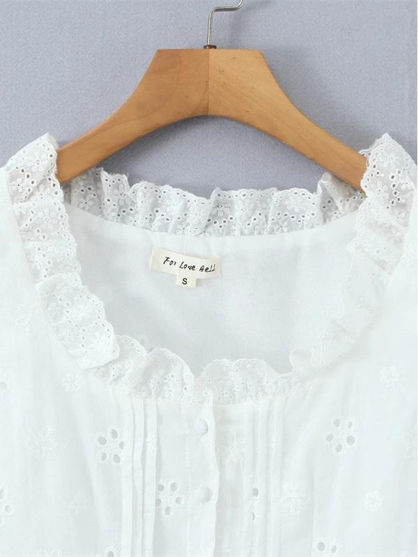 Women's Embroidered Lace Flutter Sleeve Top & Drawstring Cake Skirt Set
