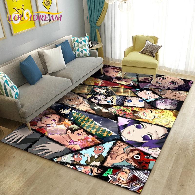 3D Demon Slayer Cartoon Area Rug Large,Carpet Rug for Living Room Bedroom Sofa Doormat Decoration,Kids Play Non-slip Floor Mat