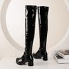 Mote Dame Lakklær Rund Tå Lange Støvletter Kvinner Svart Hvit Lær Knehøye Botas Mujer Vinter Varme Feststøvletter Kvinne