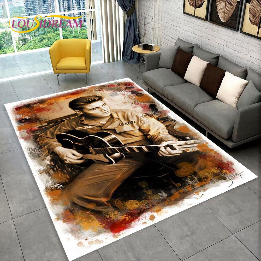 The King Elvis Presley Retro-Teppich, Teppich für Wohnzimmer, Schlafzimmer, Sofa, Fußmatte, Dekoration, Kinder spielen, rutschfeste Bodenmatte, 3D