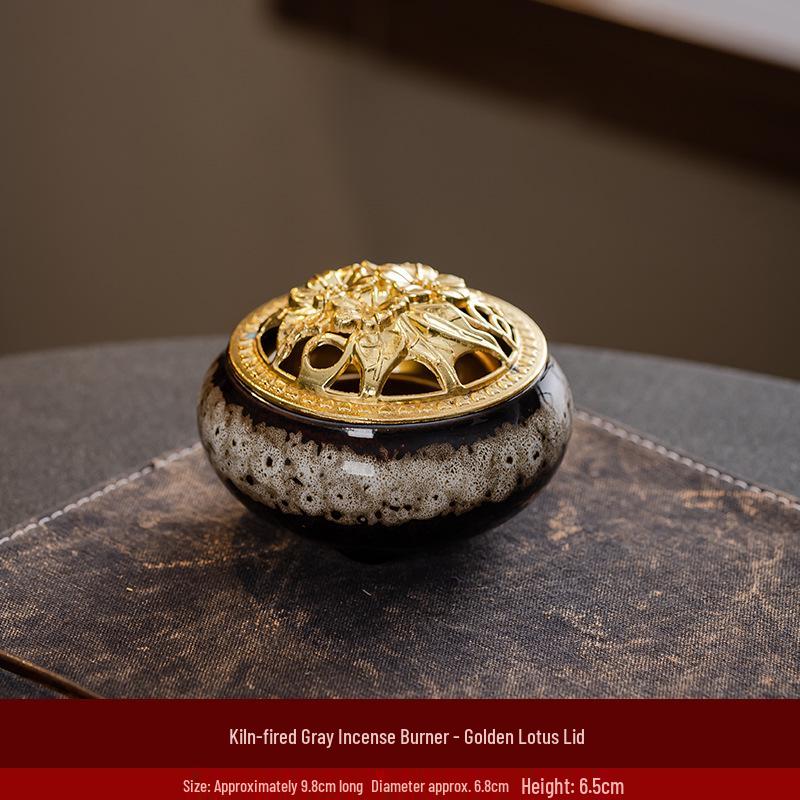 Portable Ceramic Sandalwood Incense Burner: Golden Bowl Ornament & Incense Plate