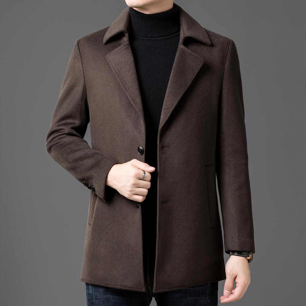 2025 Winter Men's Fashion Wool Coat, Double-Sided with Suit Collar, White Goose Down, Trendy Warm Outerwear
