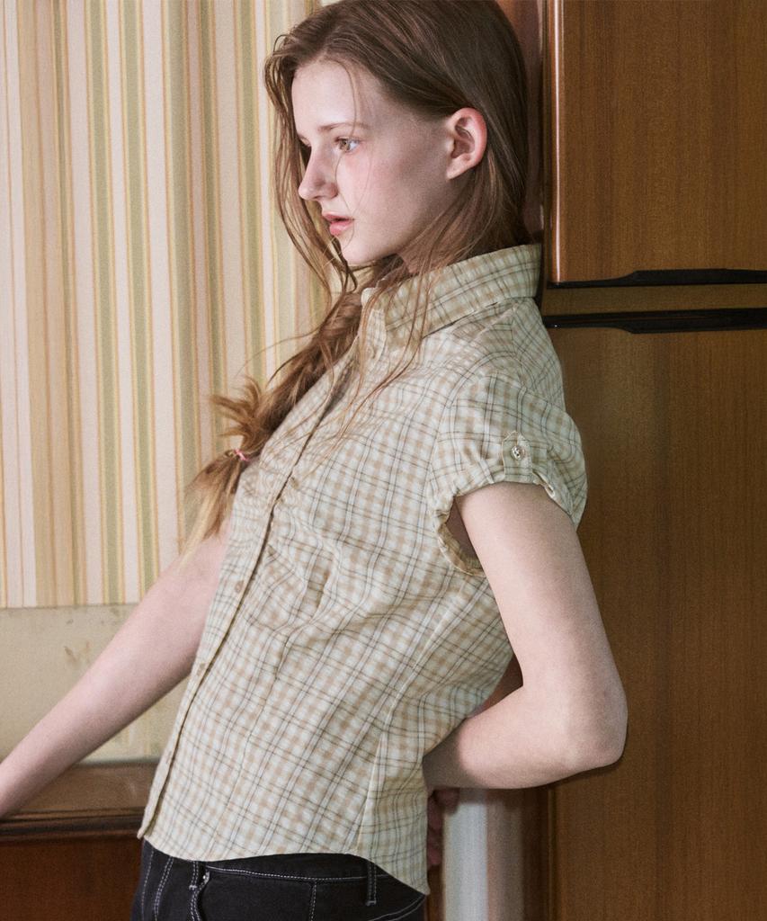Ledeoli Moment Shirred Check Shirt [Beige]