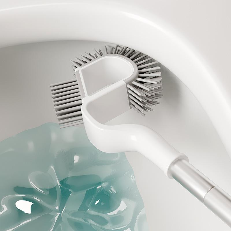 Vertical Silicone Toilet Brush with Bracket Long Handled TPR Bracket Set Household Artifact Bathroom Daily Cleaning Tool