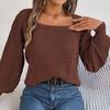 Comfortable Casual Women Solid Color Knitted Pullover Sweater Autumn Winter Square Neck Lantern Sleeve Fried Dough Twists Design