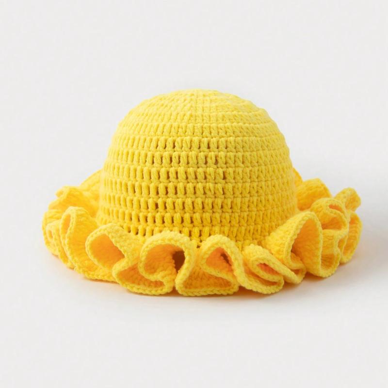 Handmade crochet ruffled wave hat for men and women, solid color knitted hat,breathable and comfortable,suitable for all seasons